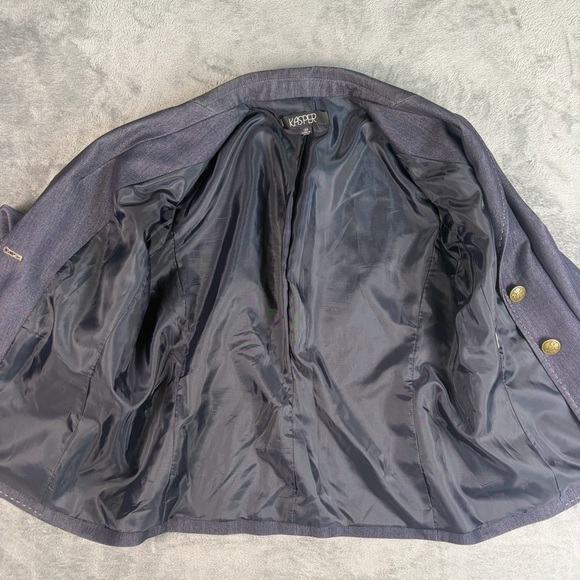 Kasper Blazer Women's 12P Denim-Blue Tailored Two-Button Notch Lapel Business - Picture 11 of 15